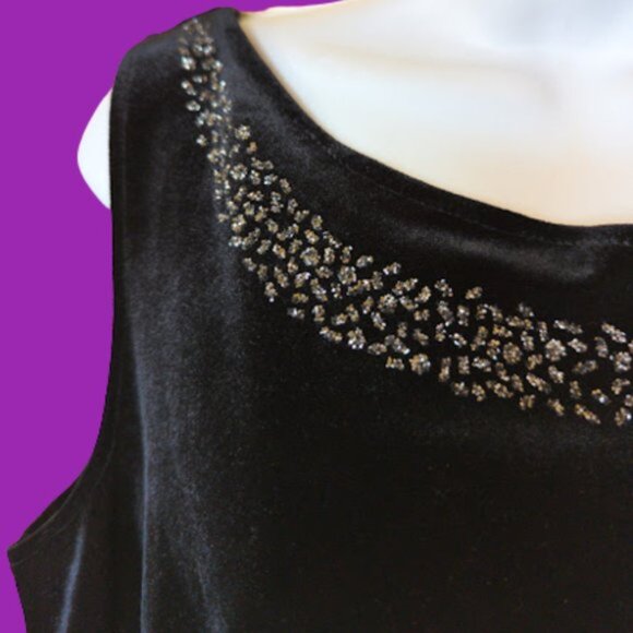 ADDITIONELLE Black Beaded Stretch Velour Tank top Size 20 - Picture 2 of 3